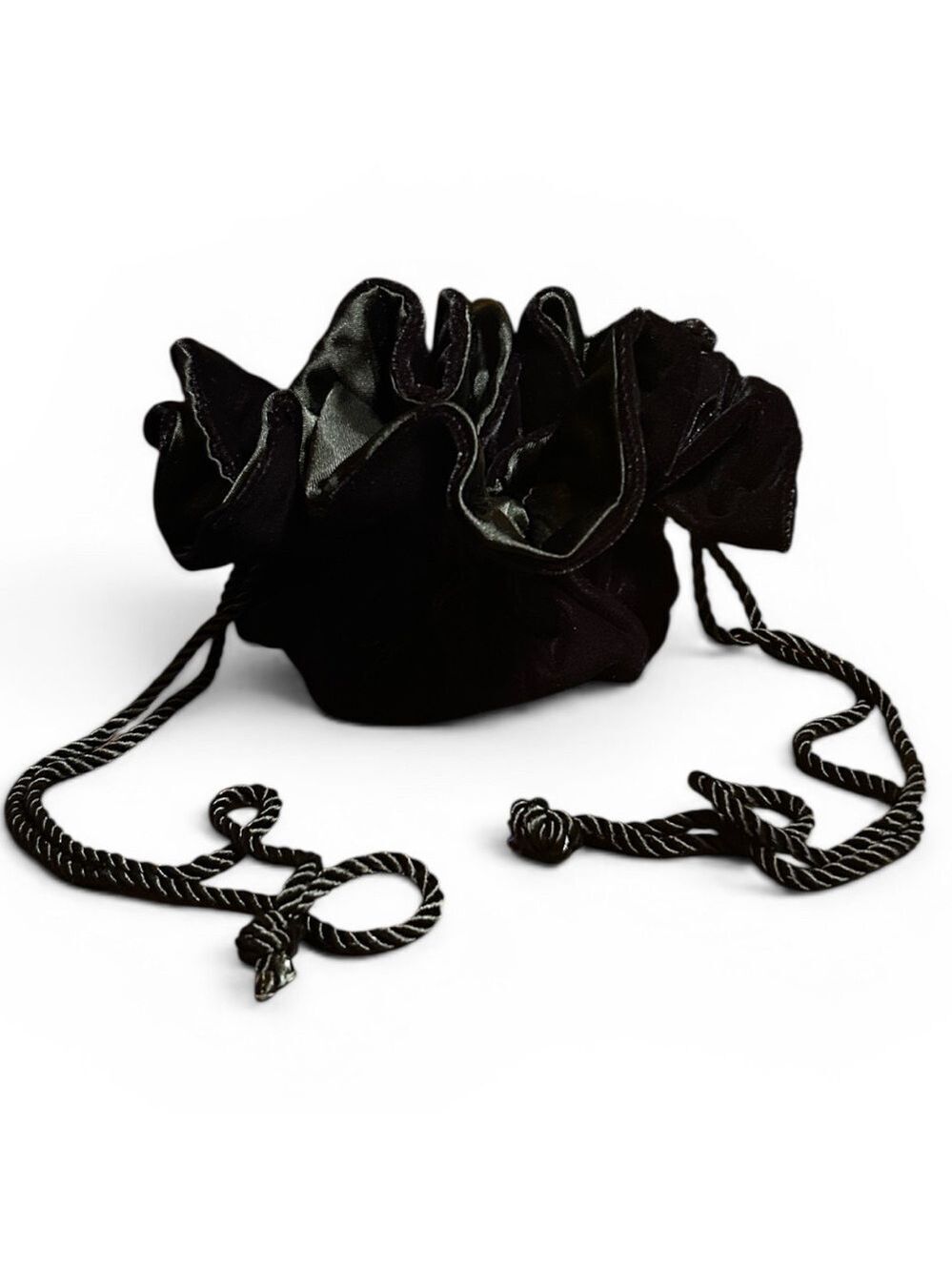 Black Velveteen Jewelry Pouch Drawstring Travel Bag with 8 Pockets